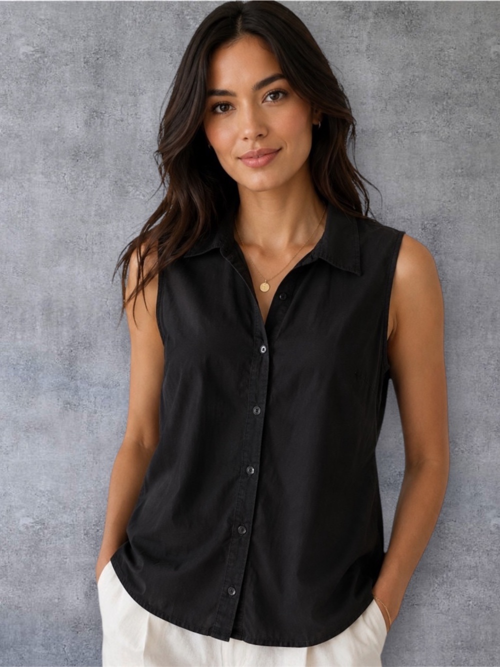 Old Navy Black Sleeveless Button Down Stretch Top Women's XL